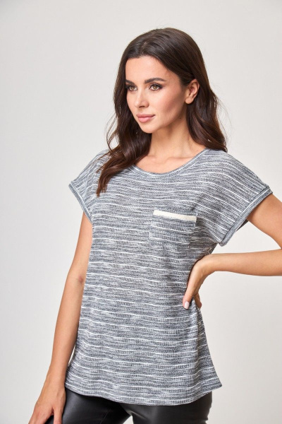 Джемпер свободного кроя с нагрудным карманом Anelli 685 серебристый_миндаль - фото 2