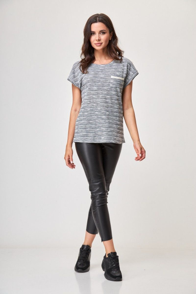 Джемпер свободного кроя с нагрудным карманом Anelli 685 серебристый_миндаль - фото 1