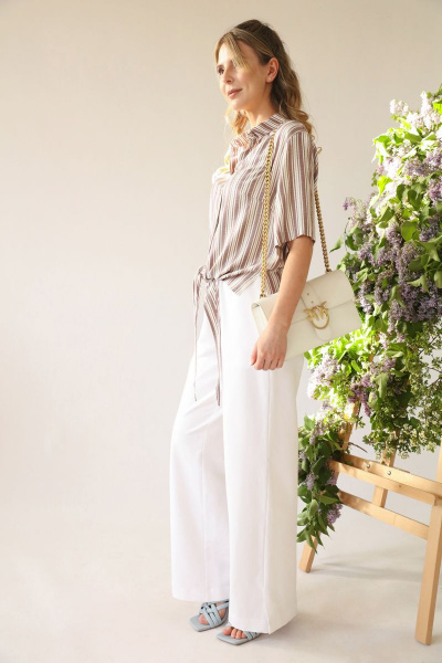 Блуза рубашечного типа с вставками люрекса и завязкой LM ВИ0620 - фото 4