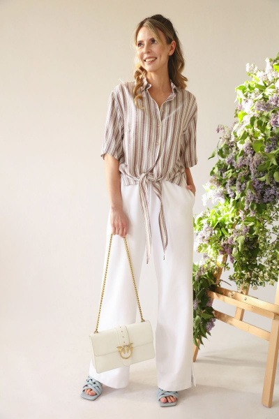 Блуза рубашечного типа с вставками люрекса и завязкой LM ВИ0620 - фото 2