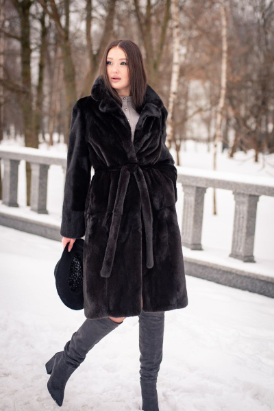Пальто прямого силуэта из норки с капюшоном и карманами Мехофф Мэри110.222-320 темно-коричневый - фото 12