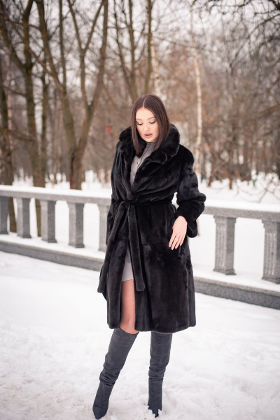 Пальто прямого силуэта из норки с капюшоном и карманами Мехофф Мэри110.222-320 темно-коричневый - фото 11