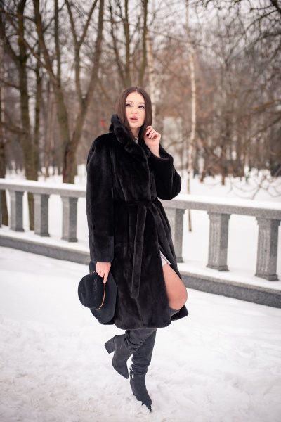 Пальто прямого силуэта из норки с капюшоном и карманами Мехофф Мэри110.222-320 темно-коричневый - фото 10