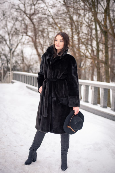 Пальто прямого силуэта из норки с капюшоном и карманами Мехофф Мэри110.222-320 темно-коричневый - фото 9