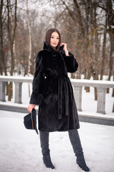 Пальто прямого силуэта из норки с капюшоном и карманами Мехофф Мэри110.222-320 темно-коричневый - фото 8