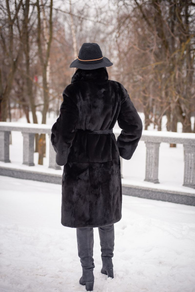 Пальто прямого силуэта из норки с капюшоном и карманами Мехофф Мэри110.222-320 темно-коричневый - фото 7