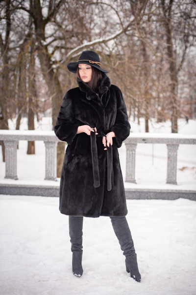 Пальто прямого силуэта из норки с капюшоном и карманами Мехофф Мэри110.222-320 темно-коричневый - фото 6