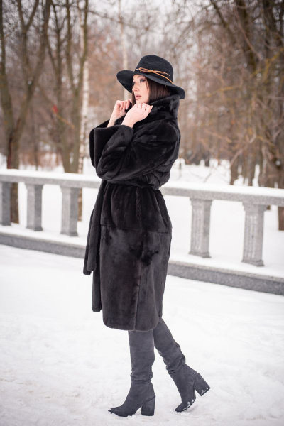 Пальто прямого силуэта из норки с капюшоном и карманами Мехофф Мэри110.222-320 темно-коричневый - фото 5