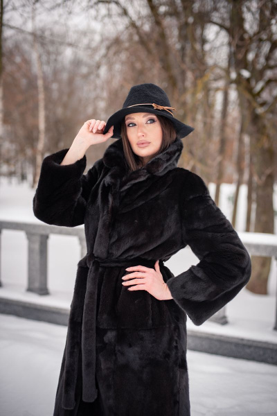 Пальто прямого силуэта из норки с капюшоном и карманами Мехофф Мэри110.222-320 темно-коричневый - фото 4