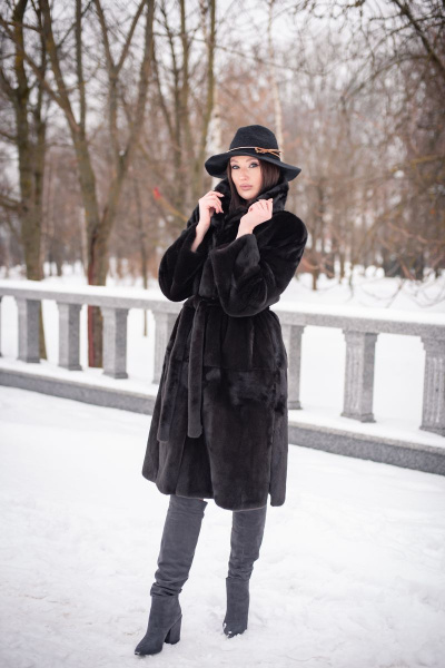 Пальто прямого силуэта из норки с капюшоном и карманами Мехофф Мэри110.222-320 темно-коричневый - фото 3