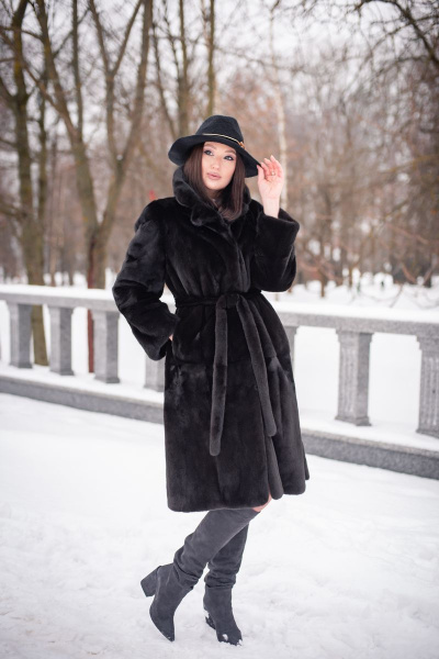 Пальто прямого силуэта из норки с капюшоном и карманами Мехофф Мэри110.222-320 темно-коричневый - фото 2