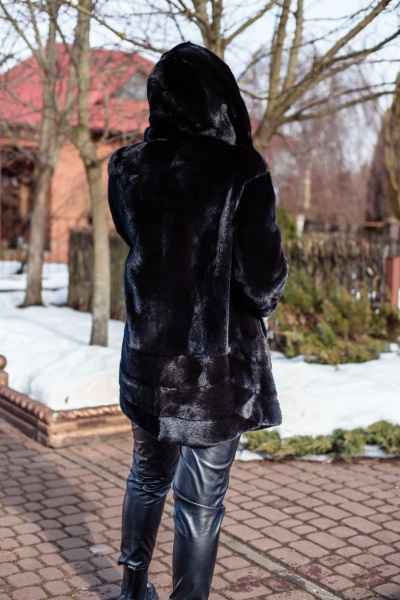 Полупальто из норки с кулиской и угломатыми полосками Мехофф Камелия85.223-520 темно-коричневый - фото 11