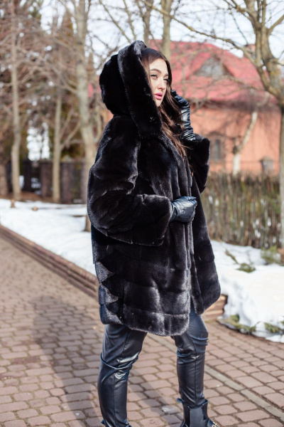 Полупальто из норки с кулиской и угломатыми полосками Мехофф Камелия85.223-520 темно-коричневый - фото 10