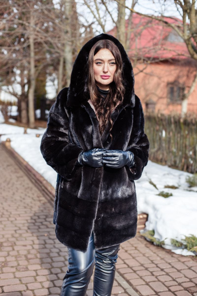 Полупальто из норки с кулиской и угломатыми полосками Мехофф Камелия85.223-520 темно-коричневый - фото 9