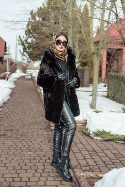 Полупальто из норки с кулиской и угломатыми полосками Мехофф Камелия85.223-520 темно-коричневый - фото 6