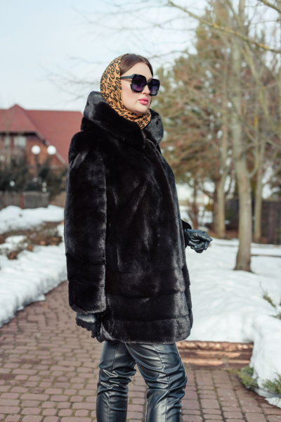 Полупальто из норки с кулиской и угломатыми полосками Мехофф Камелия85.223-520 темно-коричневый - фото 5