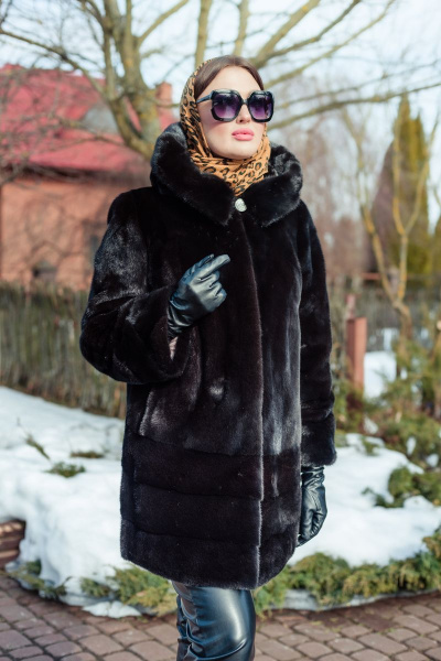 Полупальто из норки с кулиской и угломатыми полосками Мехофф Камелия85.223-520 темно-коричневый - фото 3