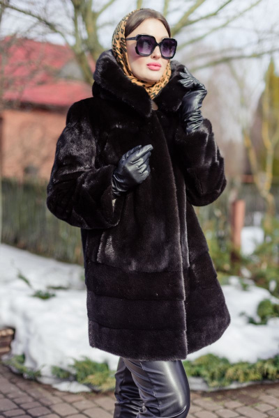 Полупальто из норки с кулиской и угломатыми полосками Мехофф Камелия85.223-520 темно-коричневый - фото 2