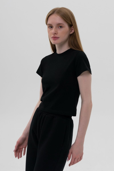Черный укороченный топ-кроп из мягкого хлопка Sonya Skazka W07K02002/004/0123 - фото 1