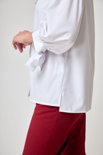 Черная блузка из вискозы с вставками и рукавом на манжетах Anelli 997 белый+сетка - фото 5