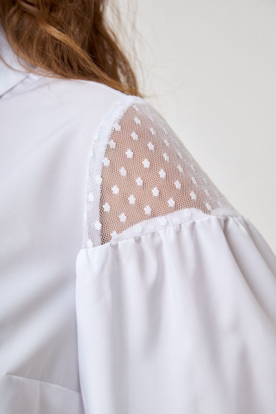 Черная блузка из вискозы с вставками и рукавом на манжетах Anelli 997 белый+сетка - фото 3