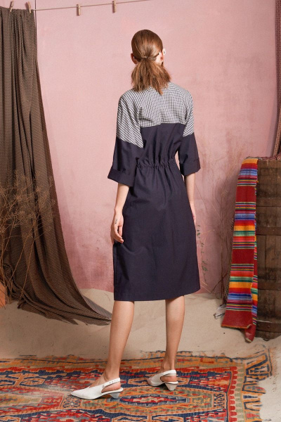 Платье прямого кроя из хлопка с кокетками и шнуровкой Alena Goretskaya A1465/1 - фото 2