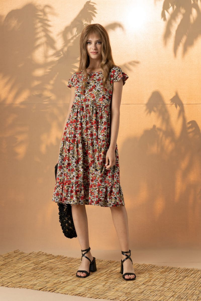Мультиколорное летнее платье из текстиля Barbara Geratti С2836BG А красный - фото 2
