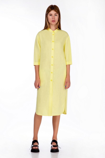 Платье из льня с поясом и карманами, прямой силуэт DAVA 112 желтый - фото 1