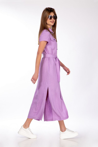 Платье прямого силуэта из льна и вискозы с карманами DAVA 158 сирень - фото 4