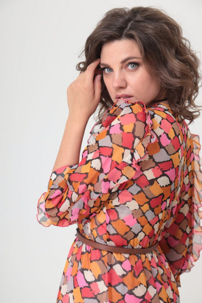 Летнее платье из шифона с воланом, на резинке и с V-образным вырезом Орхидея 1187 - фото 3