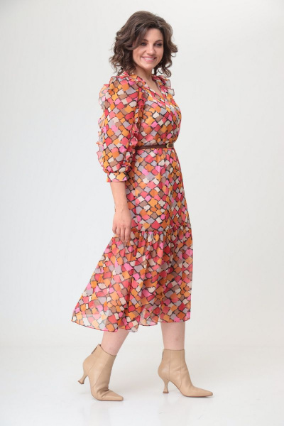 Летнее платье из шифона с воланом, на резинке и с V-образным вырезом Орхидея 1187 - фото 6