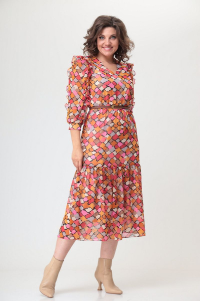 Летнее платье из шифона с воланом, на резинке и с V-образным вырезом Орхидея 1187 - фото 1