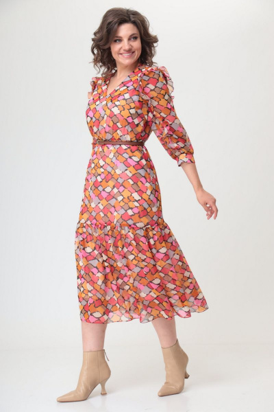 Летнее платье из шифона с воланом, на резинке и с V-образным вырезом Орхидея 1187 - фото 5