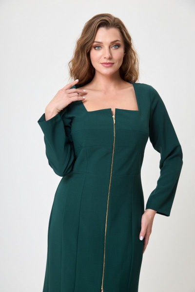 Элегантное платье ниже колена с рельефными подрезами и вырезом Anelli 891 темная_бирюза - фото 6