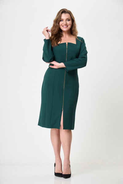 Элегантное платье ниже колена с рельефными подрезами и вырезом Anelli 891 темная_бирюза - фото 1