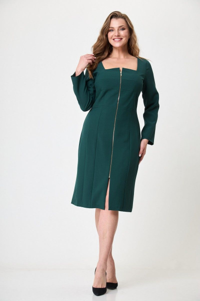 Элегантное платье ниже колена с рельефными подрезами и вырезом Anelli 891 темная_бирюза - фото 4