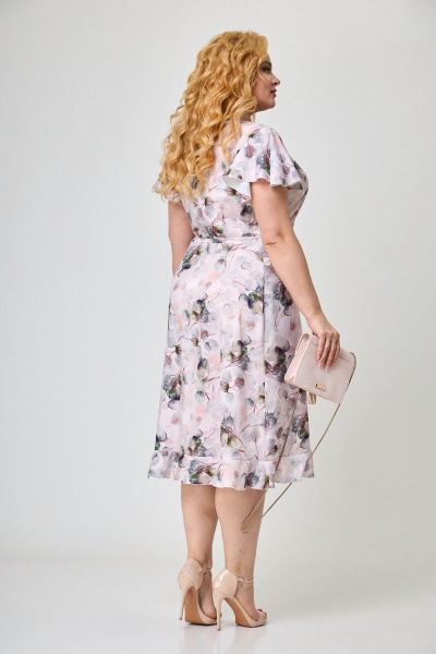 Платье с запахом из легкой ткани с завязками и воланами Anelli 1062 розовый+принт - фото 6