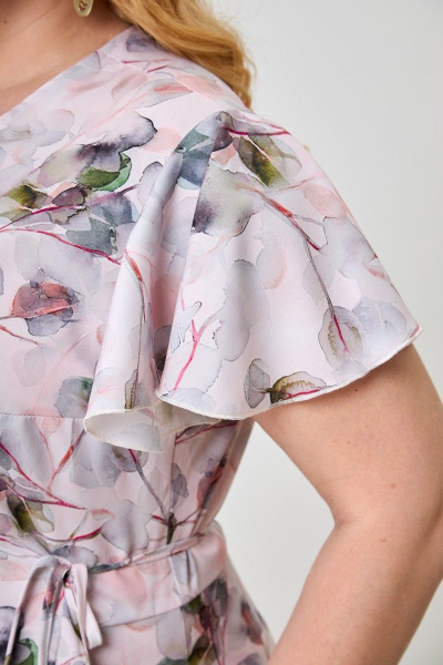 Платье с запахом из легкой ткани с завязками и воланами Anelli 1062 розовый+принт - фото 5