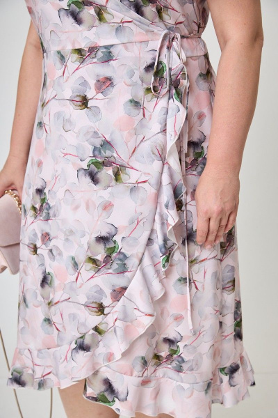 Платье с запахом из легкой ткани с завязками и воланами Anelli 1062 розовый+принт - фото 4
