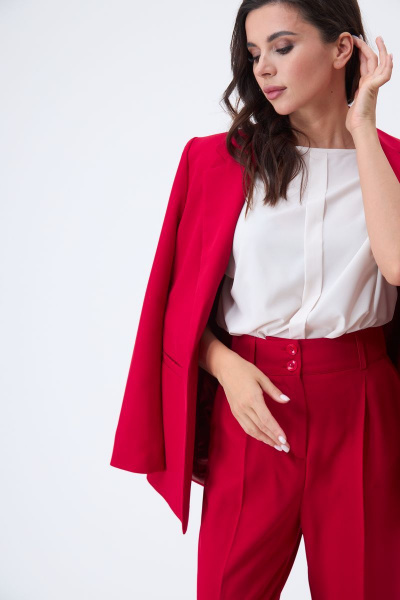 Блуза, брюки, жакет T&N 7287 красный(с_малиновым_оттенком)+молочный - фото 5