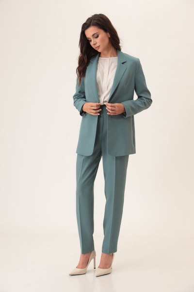 Блуза, брюки, жакет T&N 7287 виридан(серо-зеленый)+молочный - фото 3