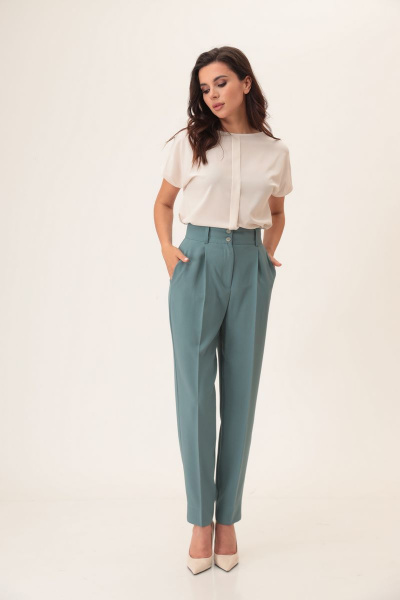 Блуза, брюки, жакет T&N 7287 виридан(серо-зеленый)+молочный - фото 10