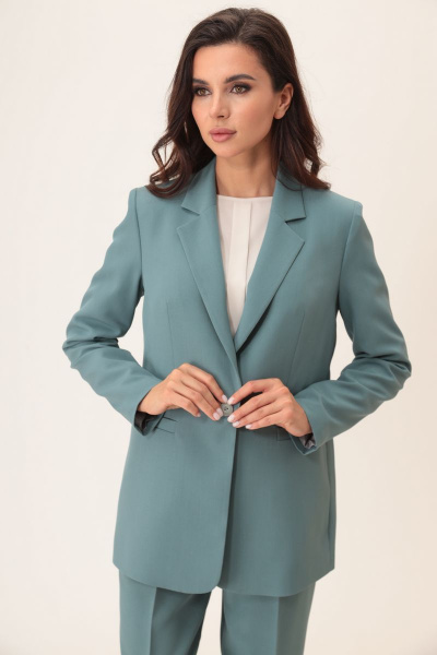 Блуза, брюки, жакет T&N 7287 виридан(серо-зеленый)+молочный - фото 5