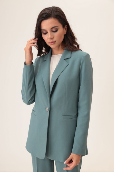 Блуза, брюки, жакет T&N 7287 виридан(серо-зеленый)+молочный - фото 4