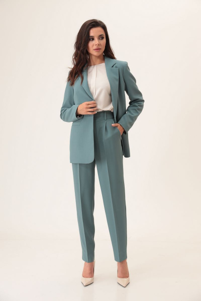 Блуза, брюки, жакет T&N 7287 виридан(серо-зеленый)+молочный - фото 2