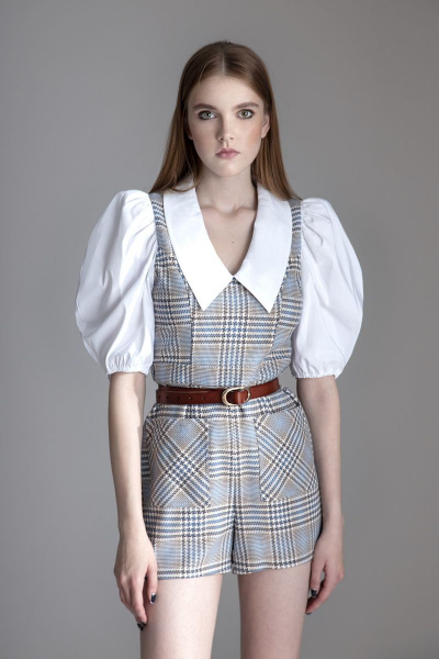 Комбинезон-шорты женский с клеткой и вставками из текстиля Орхидея 1192 - фото 5