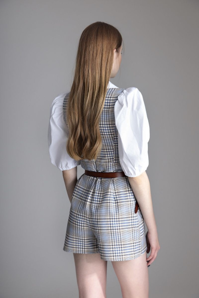 Комбинезон-шорты женский с клеткой и вставками из текстиля Орхидея 1192 - фото 3