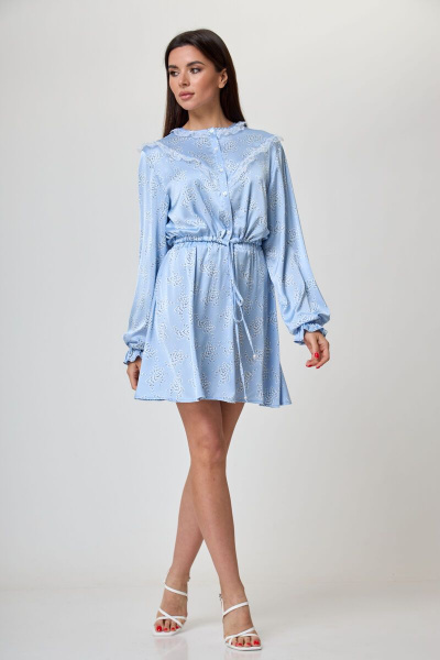 Голубой костюм из шелка с кружевом и жемчугом Anelli 1234 голубой - фото 11