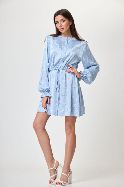 Голубой костюм из шелка с кружевом и жемчугом Anelli 1234 голубой - фото 6