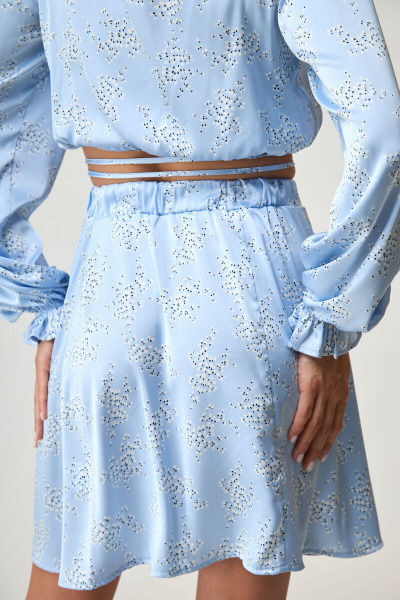 Голубой костюм из шелка с кружевом и жемчугом Anelli 1234 голубой - фото 4